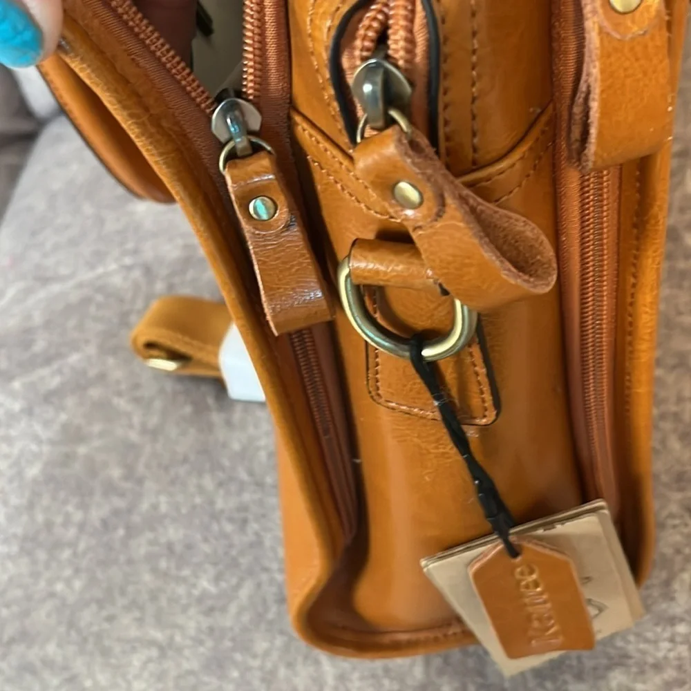 All leather laptop briefcase large shoulder strap and pockets new